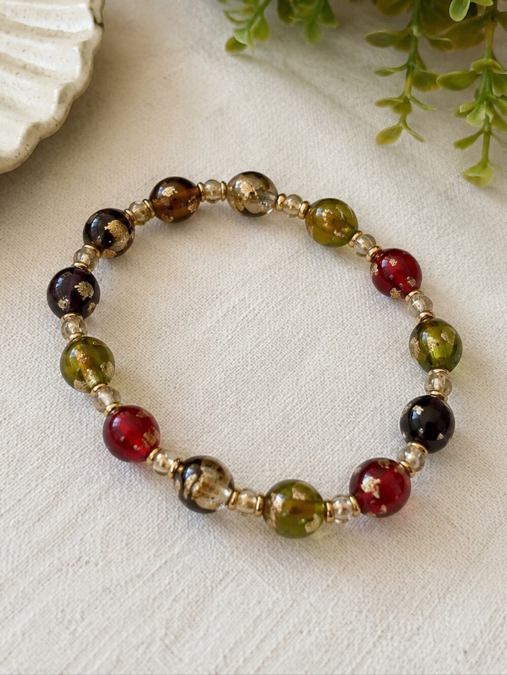 Vintage Handmade Murano Glass Bead Bracelet – Gold Foil Multicolor